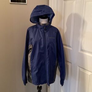 Vintage Columbia Men’s Small Blue Gray Zippered Hooded Jacket Windbreaker